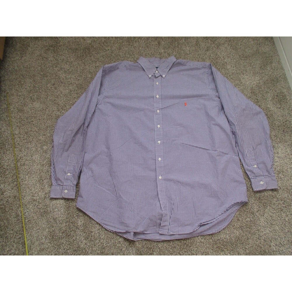 Polo Ralph Lauren Men's 3XLT purple/White Check Button-Down Long Sleeve Shirt